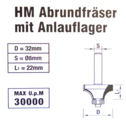 Drillcraft HM-Abrundfräser 32 mm
