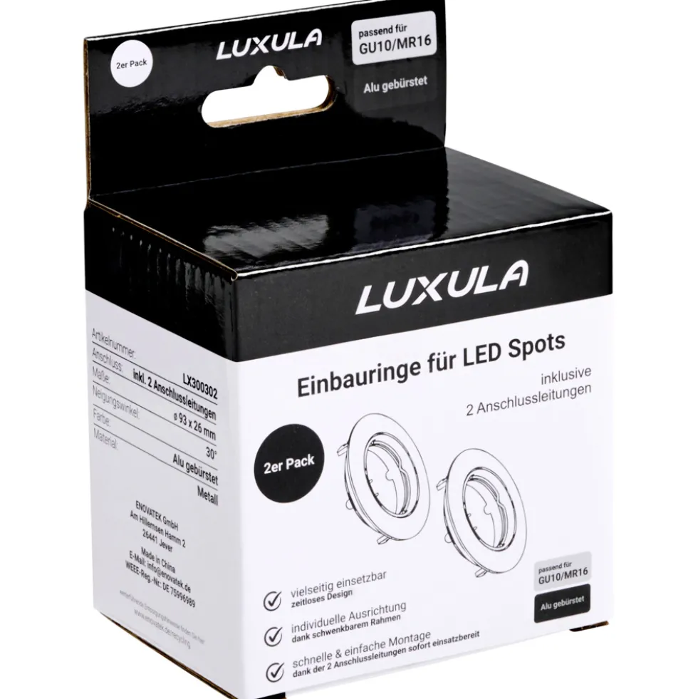 Einbaustrahler LUXULA Alu gebürstet für GU10 - MR16 Leuchtmittel im 2er Pack
