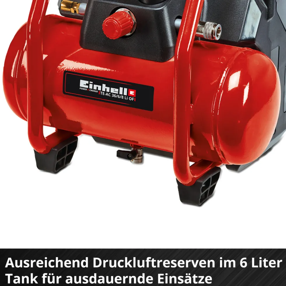 Einhell Akku-Kompressor TE-AC 36/6/8 Li OF Set-Solo mit 6-Liter-Tank und Zubehörset