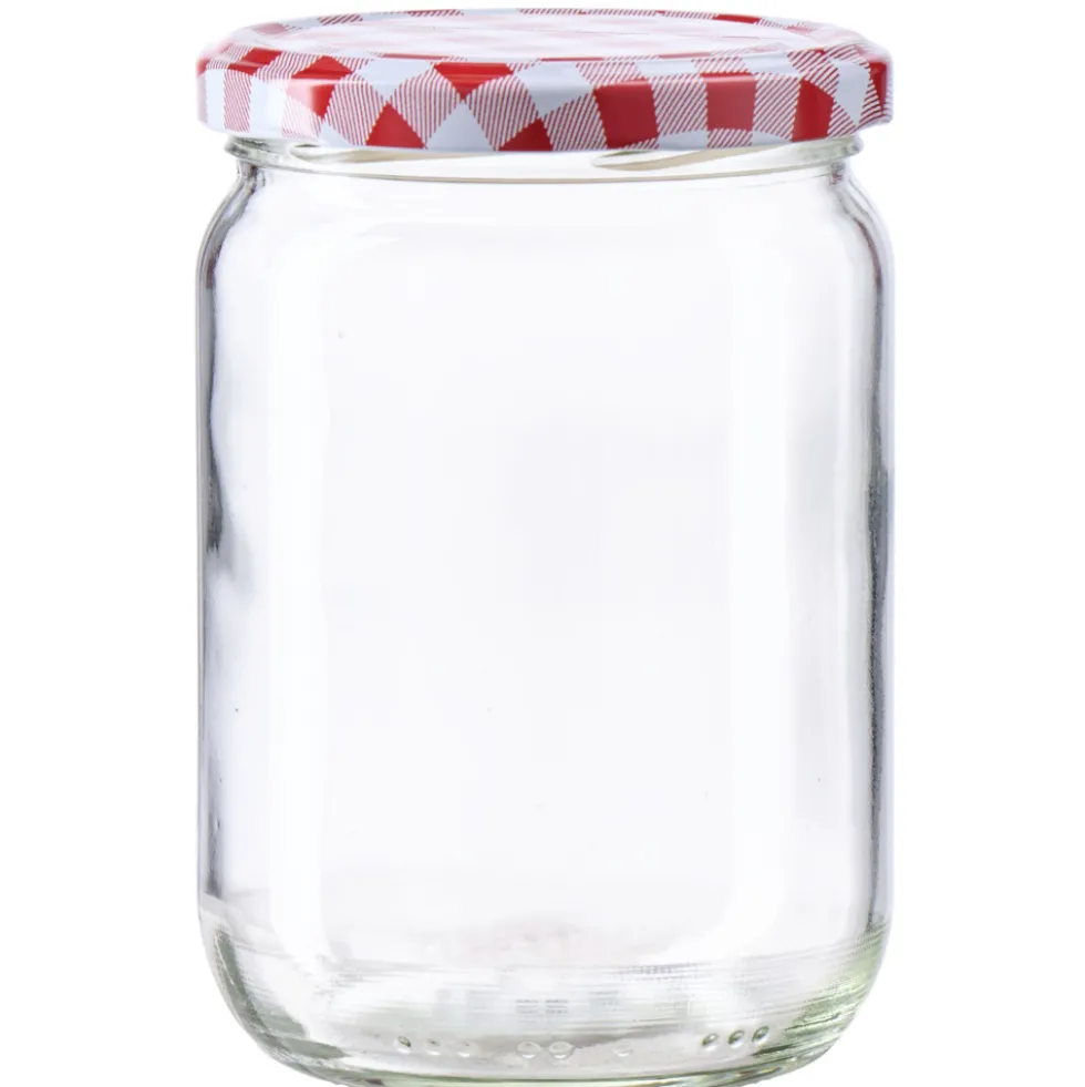 Einmachglas 555 ml mit weiß-rot kariertem Deckel