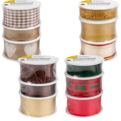 3er Geschenkband-Set in verschiedene Dekore und Breiten