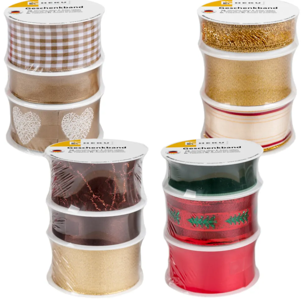 3er Geschenkband-Set in verschiedene Dekore und Breiten