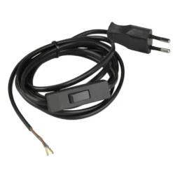 Euro-Zuleitung mit Schnurschalter max. 500 W, 2 m schwarz