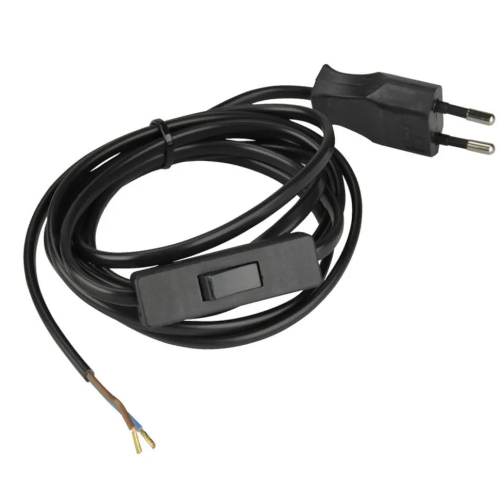 Euro-Zuleitung mit Schnurschalter max. 500 W, 2 m schwarz