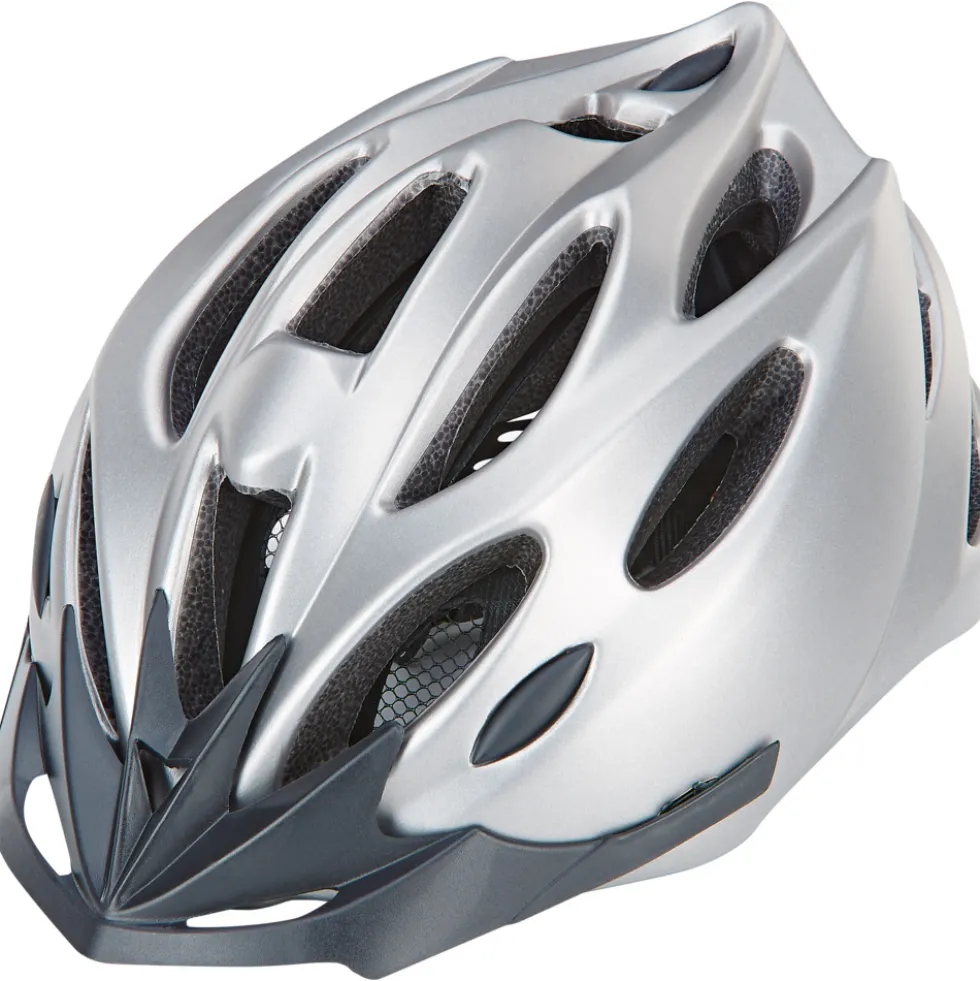 Fahrradhelm silber-grau, 55 - 58 cm mit Reflexstreifen