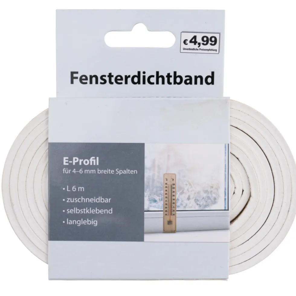 Fensterdichtung mit E-Profil in weiß auf 6 m Rolle