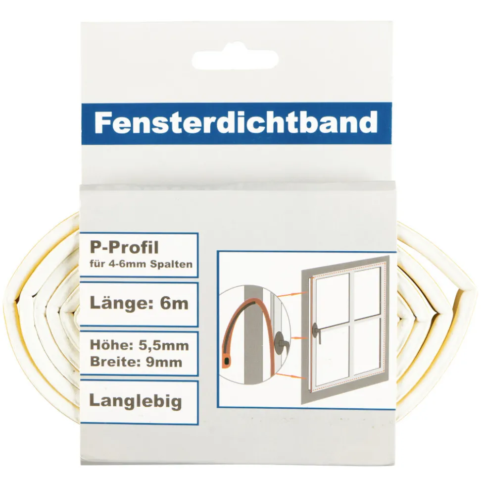 Fensterdichtung mit P-Profil in weiß auf 6 m Rolle