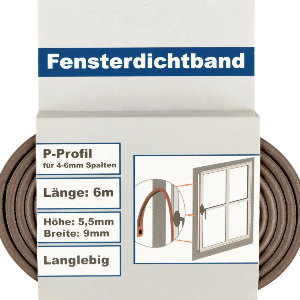 Fensterdichtung mit P-Profil in braun auf 6 m Rolle