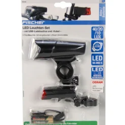 FISCHER Fahrrad LED Beleuchtungs Set 10 / 20 /40 Lux POWER CHARGE