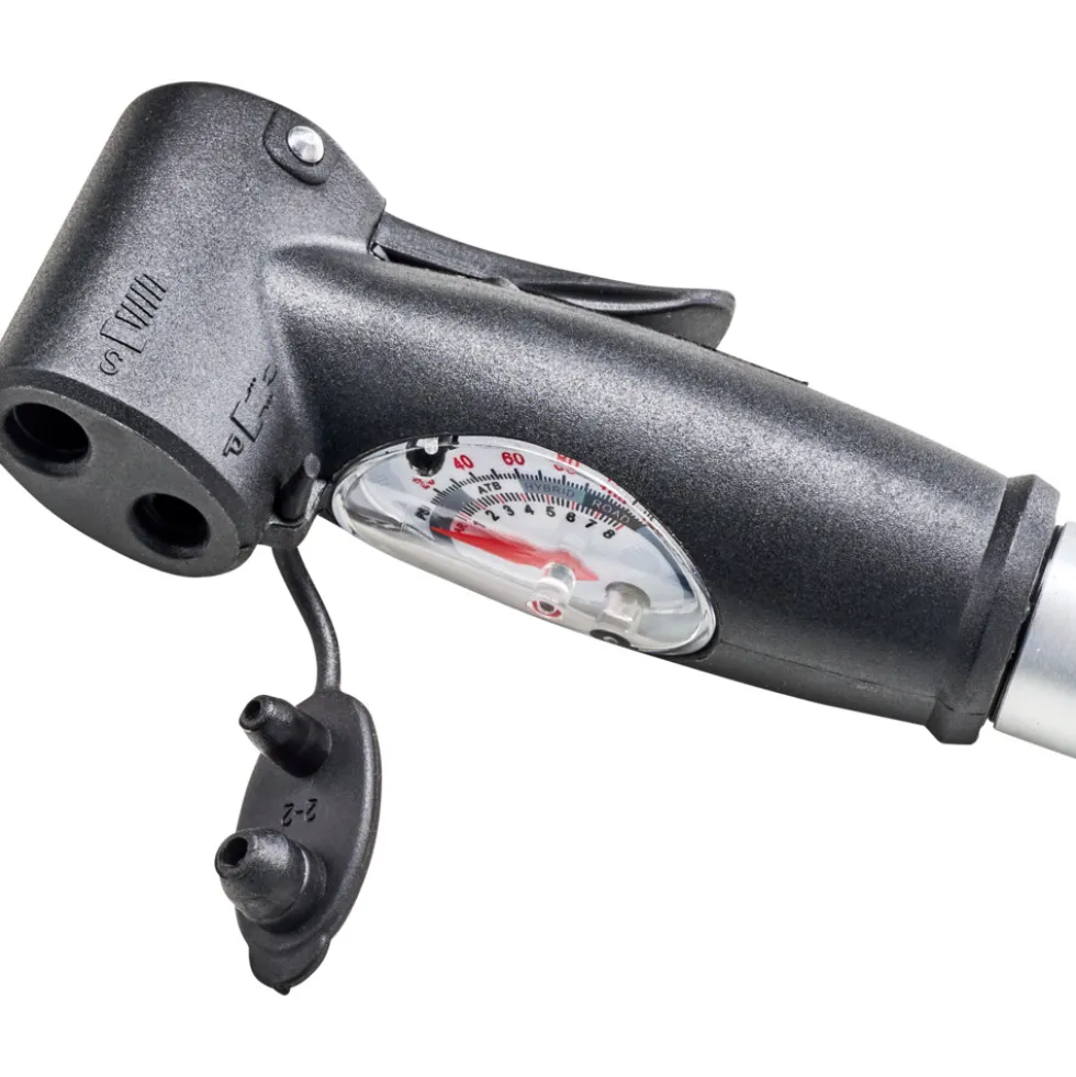 FISCHER Fahrrad Mini Luftpumpe, Doppelhub, Manometer