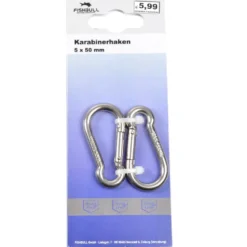 FISHBULL Feuerwehr-Karabiner 5 x 50 mm V4A Edelstahl, 2 Stück, Belastbarkeit 120 kg