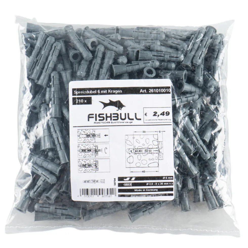 FISHBULL Spreizdübel 30 mm 210 Stück mit Kragen, aus Nylon