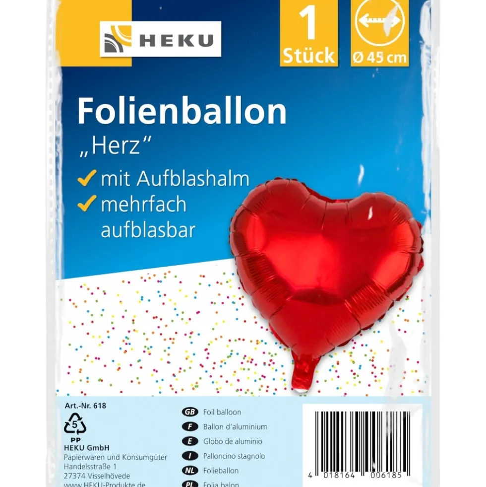 Folienballon Herz mit Aufblashalm