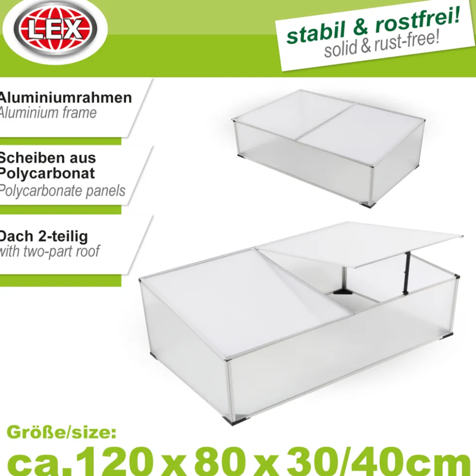 Frühbeetkasten 120 x 80 x 30/40 cm