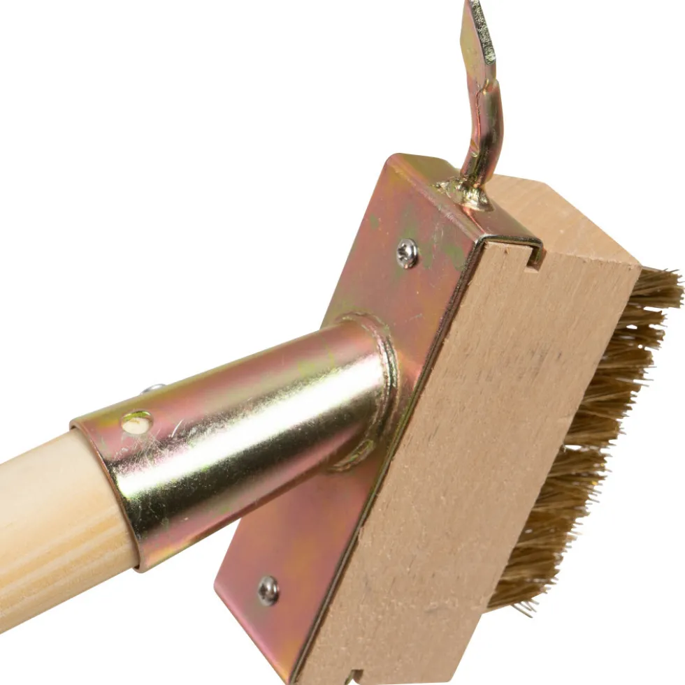 Fugenbürste mit Stahlkratzer, Metallborsten und Holzstiel