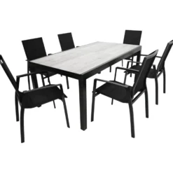 Gartengarnitur 7-teilig Alu Ausziehtisch Keramikoptik