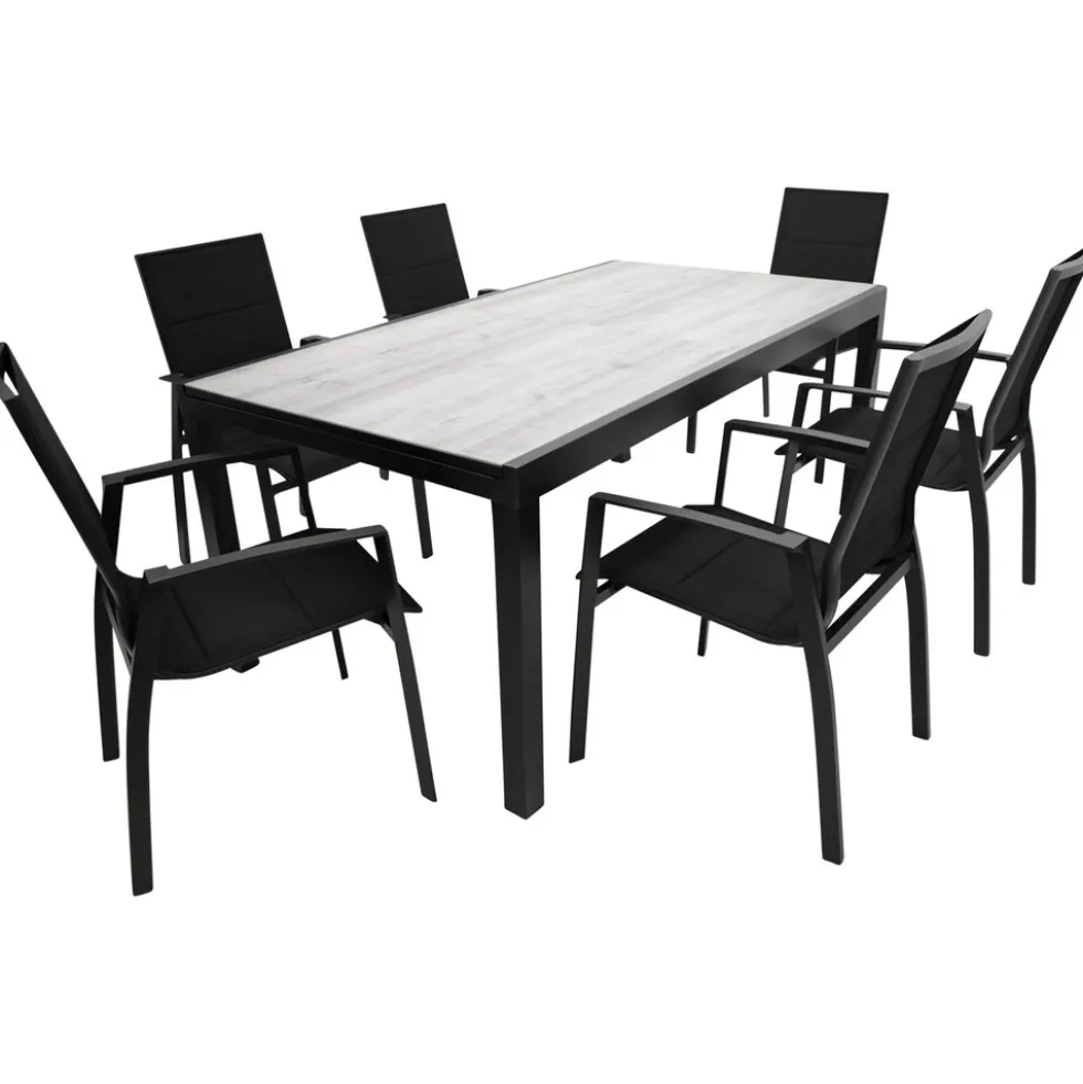 Gartengarnitur 7-teilig Alu Ausziehtisch Keramikoptik