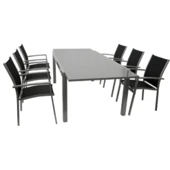 Gartengarnitur 7-teilig Alu Ausziehtisch Glas grau