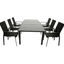 Gartengarnitur 7-teilig Alu Ausziehtisch Glas schwarz