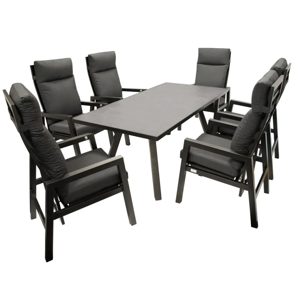 Gartengarnitur 7-teilig Aluminium Dunkelgrau