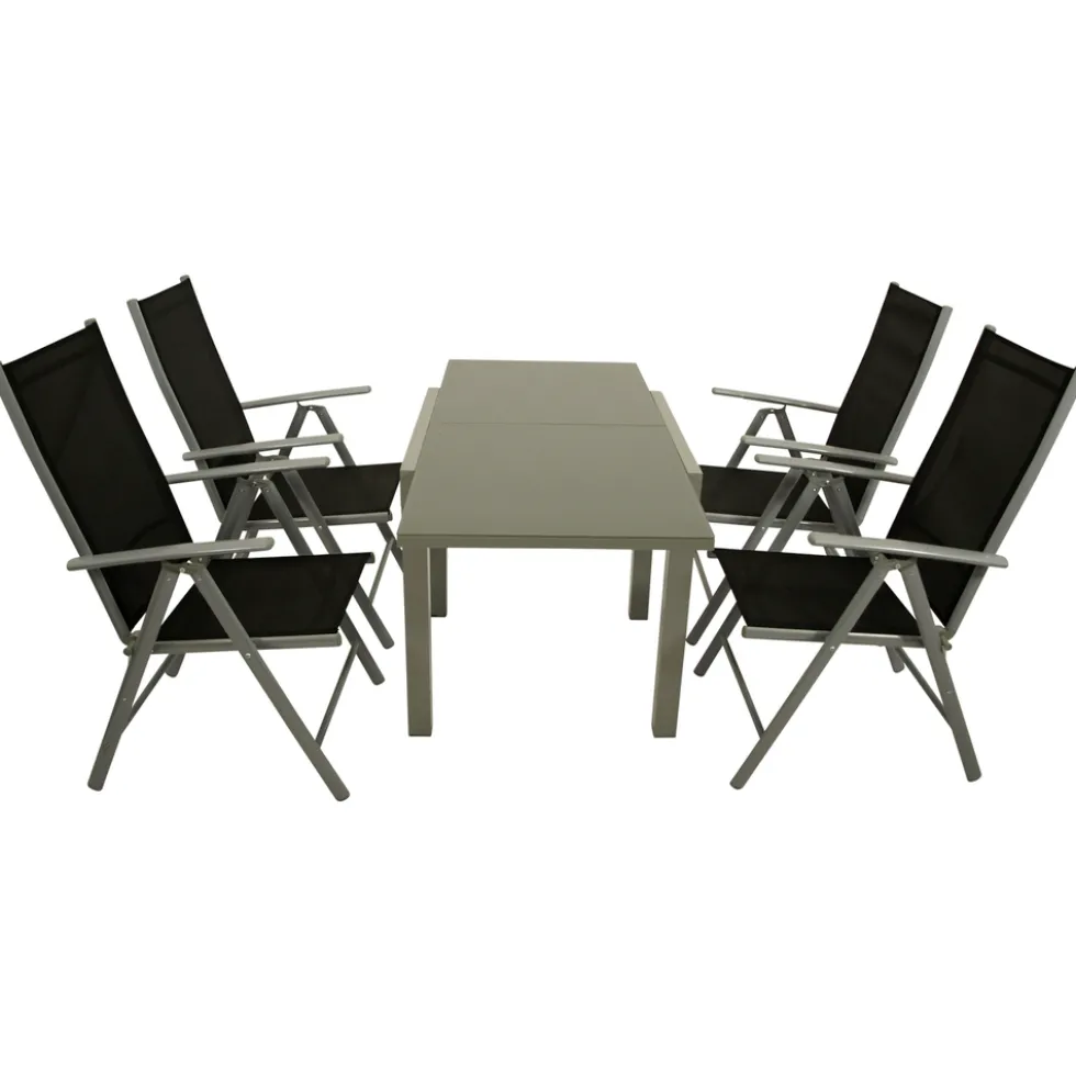 Gartengarnitur 5-teilig Aluminium Textillehne schwarz