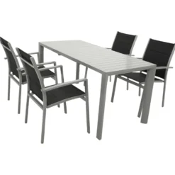 Gartengarnitur 5-teilig Aluminium Textilgewebe Schwarz