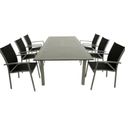Gartengarnitur 7-teilig Aluminium Textillehne schwarz