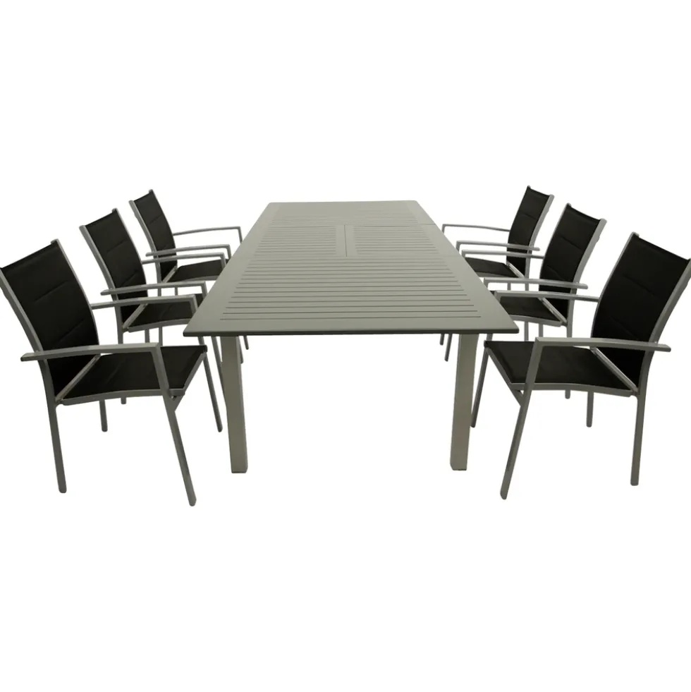 Gartengarnitur 7-teilig Aluminium Textillehne schwarz