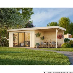 Gartenhaus "Lydia" 10,8 m² + 7,6 m² überdachter Anbau Fichtenholz