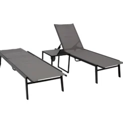 Gartenliegen mit Tisch im Set, 3-teilig, Stahl anthrazit