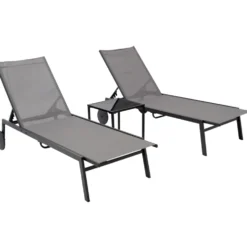 Gartenliegen mit Tisch im Set, 3-teilig, Stahl anthrazit