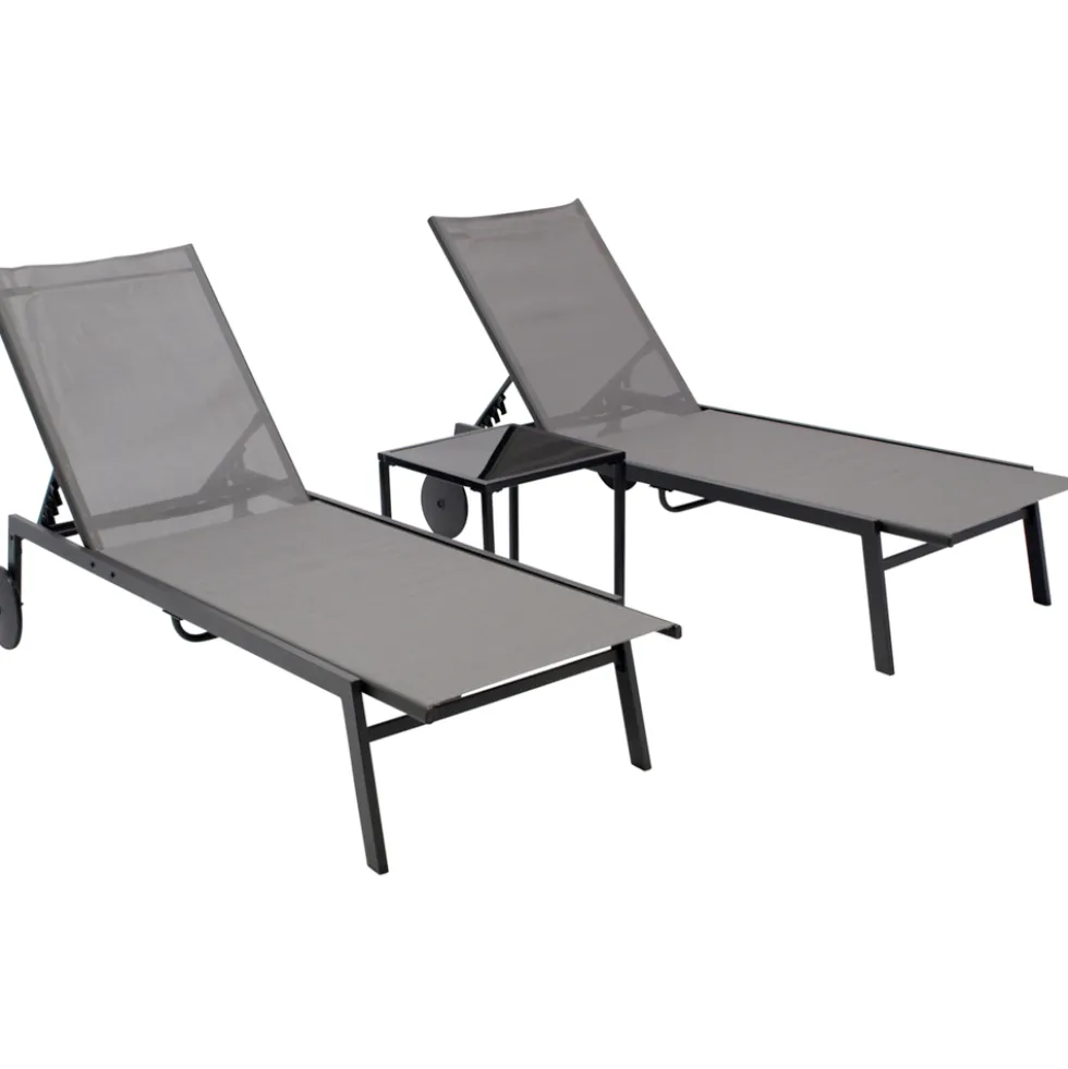 Gartenliegen mit Tisch im Set, 3-teilig, Stahl anthrazit