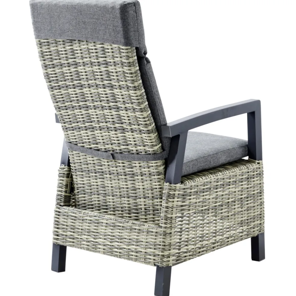Gartensessel Polyrattan/Alu verstellbar gepolstert grau-meliert