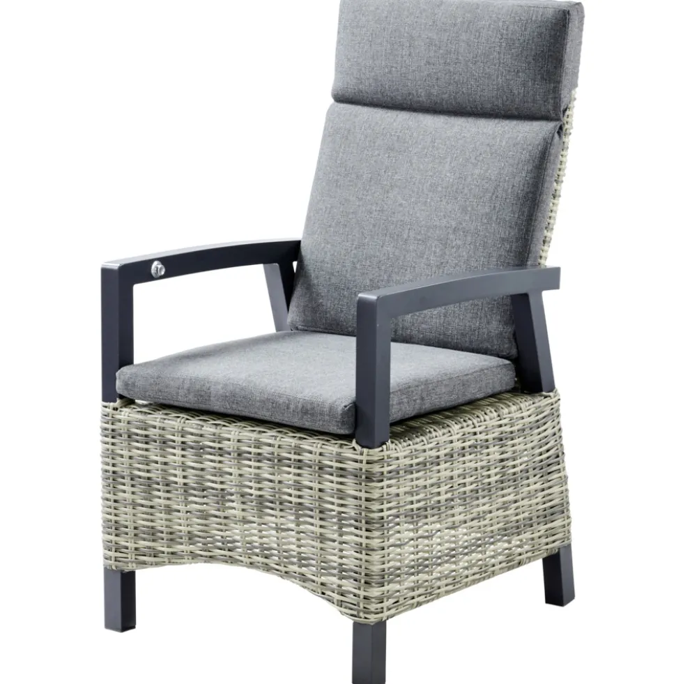 Gartensessel Polyrattan/Alu verstellbar gepolstert grau-meliert