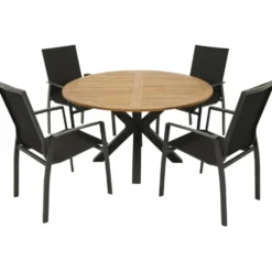 Gartensitzgruppe 5-teilig mit Tisch rund aus Akazie
