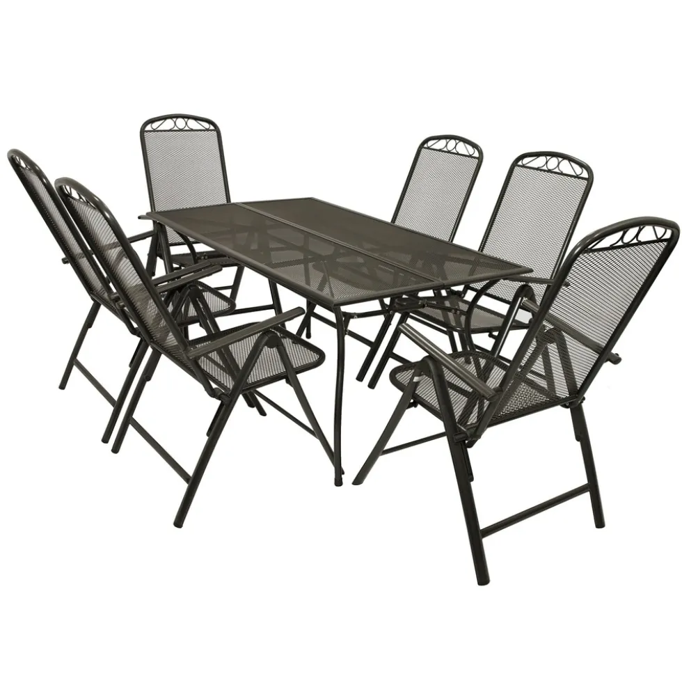 Gartensitzgruppe 7-teilig Streckmetall Anthrazit