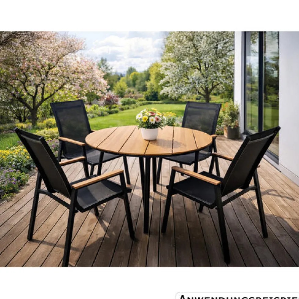 Gartenstuhl mit Holzoptik-Armlehne, stapelbar