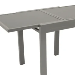 Gartentisch ausziehbar, 65/130 x 65 x 74 cm, Aluminium, Glasplatte, Grau
