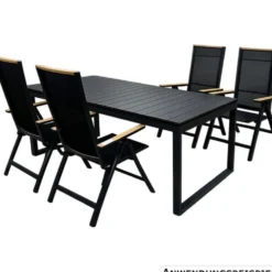 Gartentisch ausziehbar 200/298x95x75 mit Nonwood-Tischplatte, schwarz