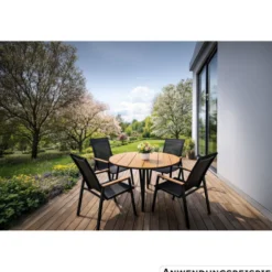 Gartentisch Ø110cm mit Nonwood-Tischplatte, teaklook