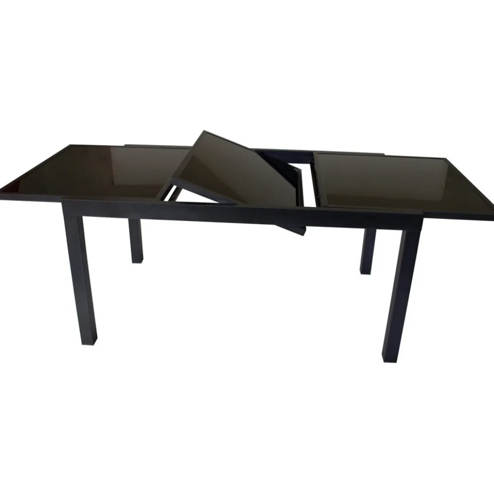 Gartentisch Torino 180/240x100x75cm ausziehbar Alu Glas Schwarz pulverbeschichtet