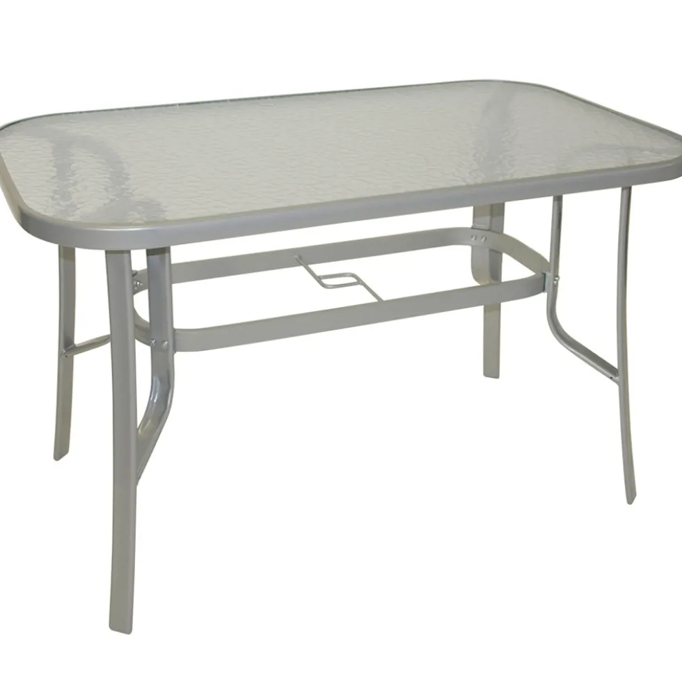 Gartentisch 70 x 120 x 73 cm, Stahl, Glasplatte, Silber