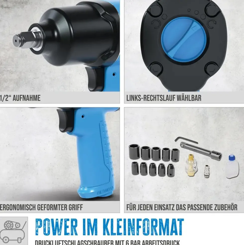 Güde® Druckluft-Schlagschrauber-Set 1/2'' 16-teilig 580Nm