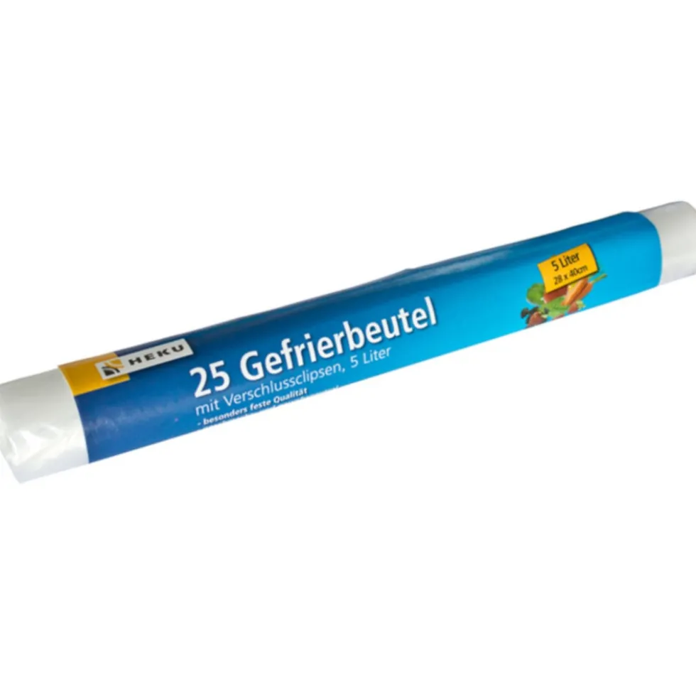 Gefrierbeutel mit Beschriftungsfeld und Verschlussclips