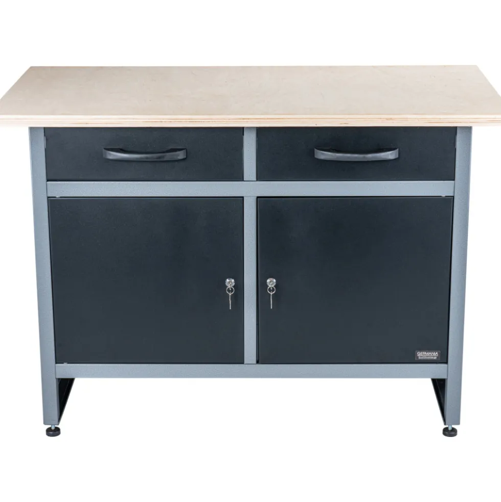 GERMANIA® Werkbank mit Metallgestell und Holz-Arbeitsplatte