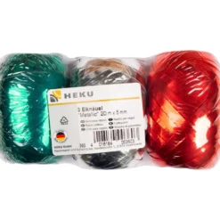 Geschenkband Eiknäuel Metallic, 20 m x 5 mm, 3 Stück