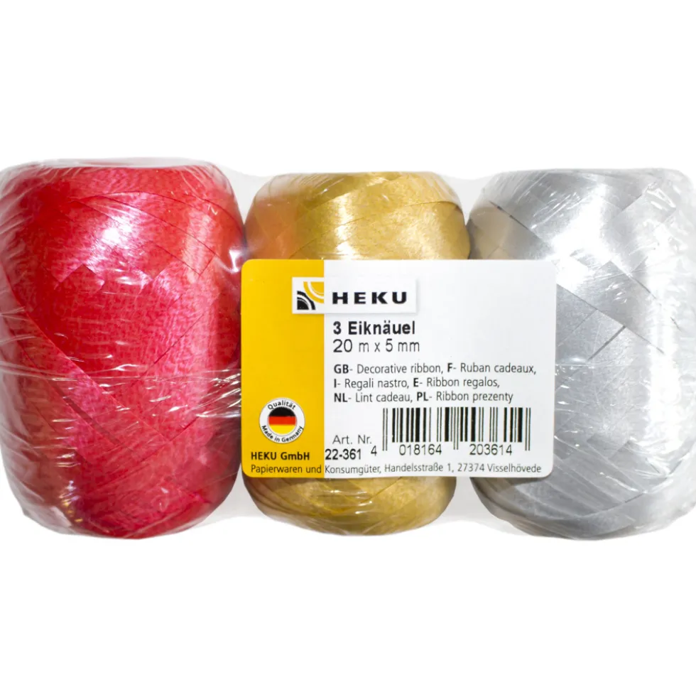 Geschenkband Eiknäuel, 20 m x 5 mm, 3 Stück