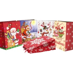 Geschenktasche XXL mit Weihnachtsdekor und Kordel