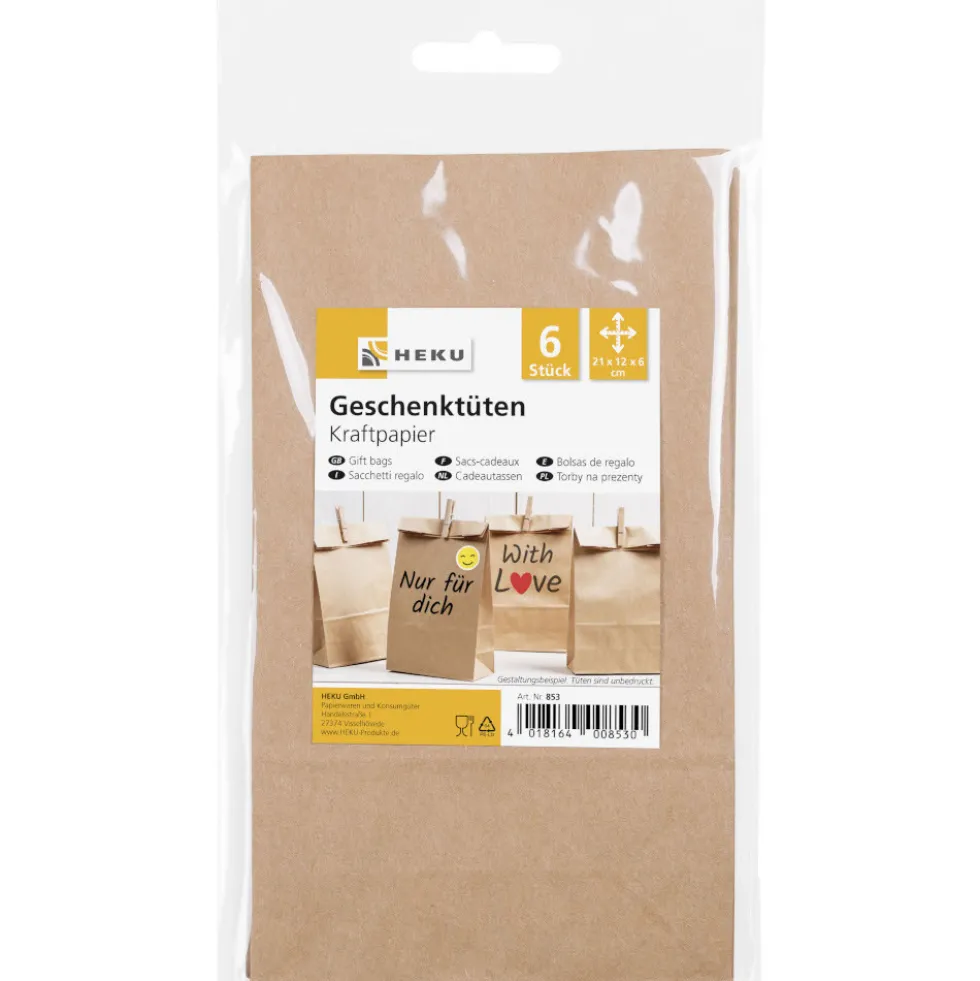 Geschenktüten 6 Stück aus Kraftpapier braun, 21 x 12 x 6 cm