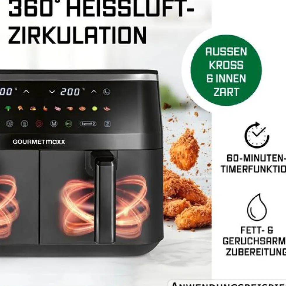 GOURMETmaxx Doppel-Heißluftfritteuse 3100 Watt